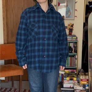 Blue Plaid Button Down Flannel Shirt